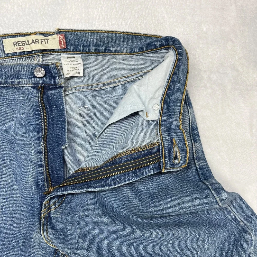 Levi's 505 Regular Fit Straight Jeans Men's Blue Denim Pockets Classic - 34X32.5